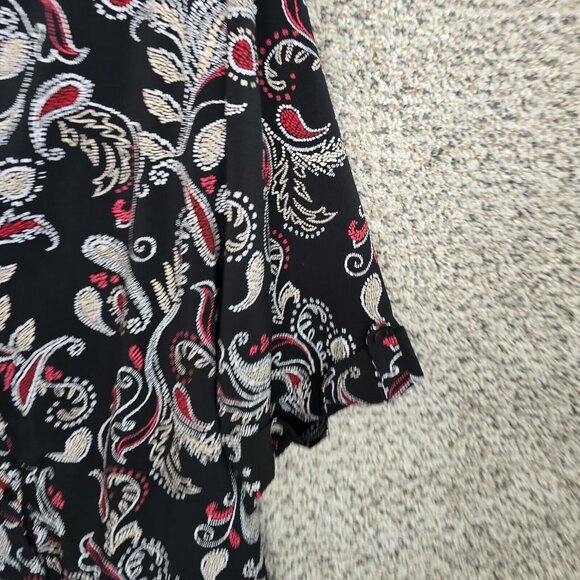 Catherines Top Womens Petite Plus 3XWP Black Button Up Paisley Print Blouse - Picture 2 of 7